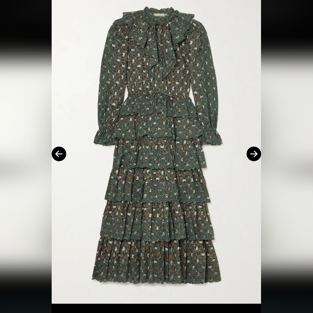 Ulla Johnson Odile raffled Floral broderie anglaise cotton Poplin midi dress 8